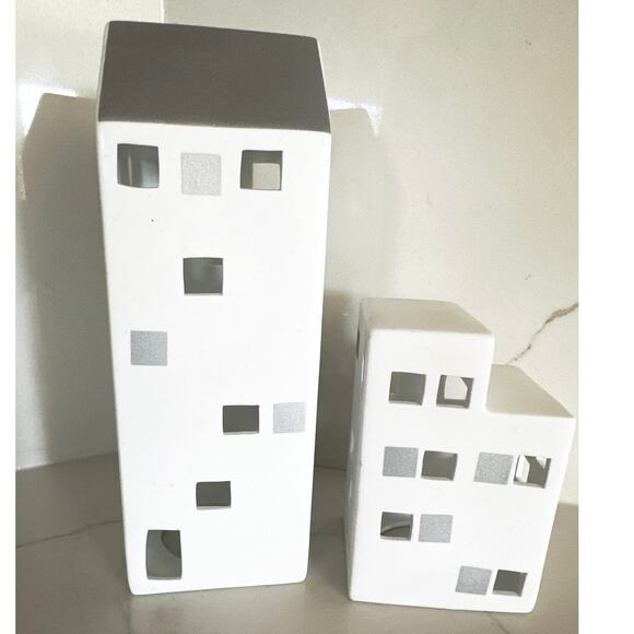 Unique Ceramic Tea Lighthouses Set of 2, Inspired by Kahler Urbania - Picture 2 of 9